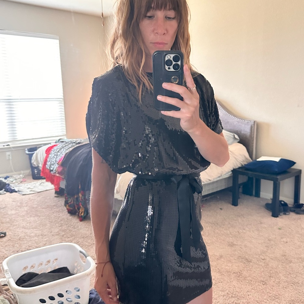 Aiden Black Sequin Dress with Belt